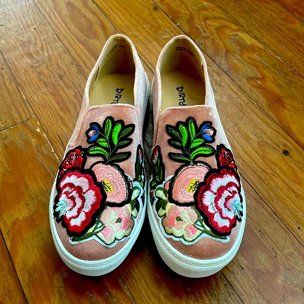 Dirty Laundry Velvet Floral Embroidered Slip On Shoes